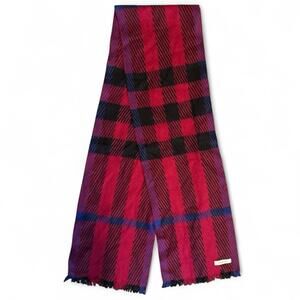 Burberry Check Wool Cashmere Scarf Classic Red Black Plaid Winter Snow Ski
